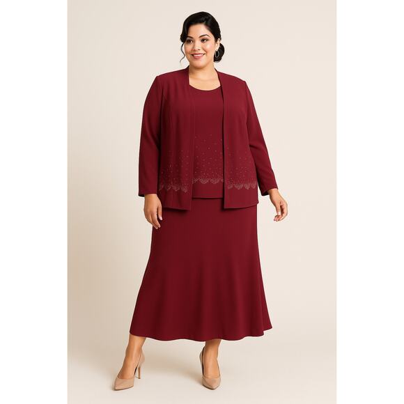 FAS Burgundy 3-Piece Georgette Evening Set –Plus Size 1X - Picture 1 of 6